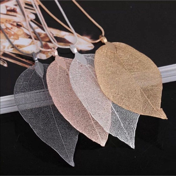 NWT Natural Real Leaf Leaves Necklace Earrings Set - Picture 6 of 15